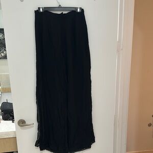 Elegant Black Sheer wide leg pants with maxi Skirt over lay in front and back
